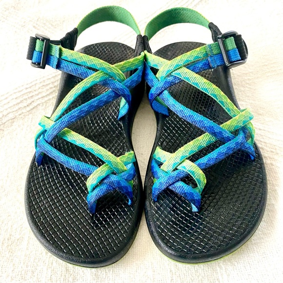 Chaco Two Strap Blue & Green w/ Green Soles W6 - Picture 3 of 14